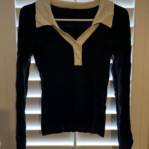 Commence Size Medium (M) Women's Classic Black and White Long Sleeve Polo Shirt